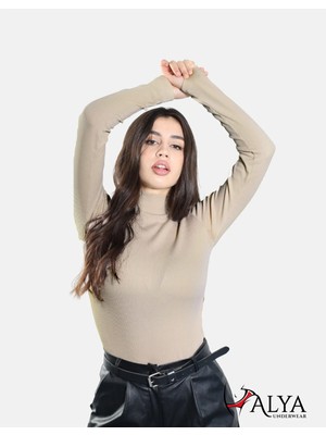 Alya Underwear Kaşkorse Tam Boğazlı Body Sweatshirt, Bej (Kemik), Xl