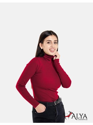 ALYA UNDERWEAR Kaşkorse Tam Boğazlı Body Sweatshirt, Bordo