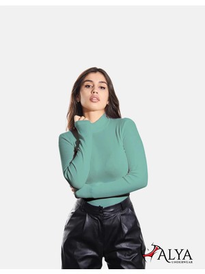 ALYA UNDERWEAR Kaşkorse Yarım Boğazlı Body Sweatshirt, Okaliptus