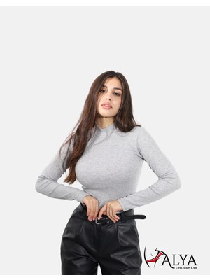 ALYA UNDERWEAR Kaşkorse Yarım Boğazlı Body Sweatshirt, Gri Melanj