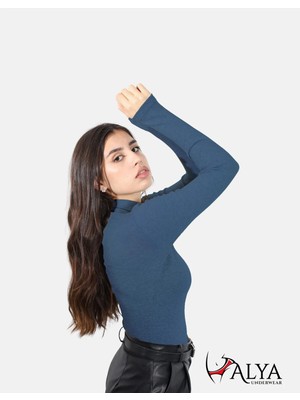 Alya Underwear Yarım Boğazlı Kaşkorse Sweatshirt Indigo Melanj 2xl
