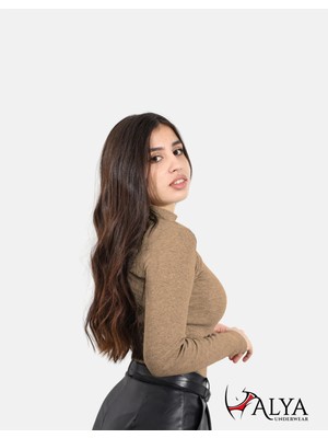 ALYA UNDERWEAR Kaşkorse Yarım Boğazlı Body Sweatshirt, Kahve Melanj
