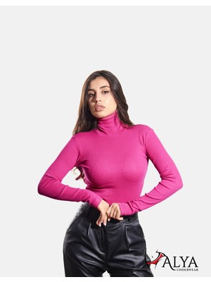 Alya Underwear Kaşkorse Tam Boğazlı Body Sweatshirt, Fuşya Melanj,  2xl