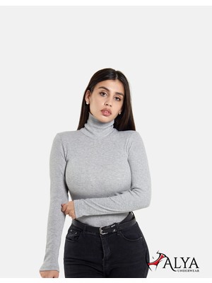 ALYA UNDERWEAR Kaşkorse Tam Boğazlı Body Sweatshirt, Gri Melanj