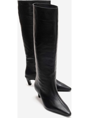 Luvi Corvel Siyah Cilt Hakiki Deri Kadın Topuklu Çizme