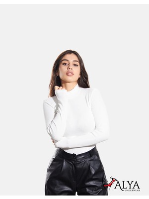 ALYA UNDERWEAR Kaşkorse Yarım Boğazlı Body Sweatshirt, Beyaz
