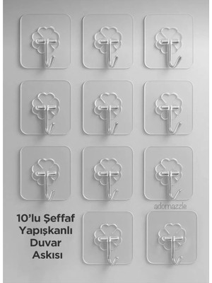 Bm House Bmhouse 10 Adet Kapı Duvar Askısı Şeffaf Güçlü Kendinden Yapışkanlı Ağır Yük