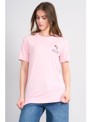 Çetinkaya Fithit 8958 Bayan Bisiklet Yaka Regular Baskılı T-Shirt Açık Pembe