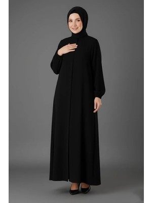 Medine Ipeği Mevlana Kesim Cepli Kuşaklı Bol Ferace Siyah