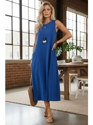 Mossta Kolsuz Salaş Kesim Maxi Elbise - Mavi