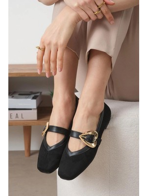 Mio Gusto Freya Siyah Renk Kalp Tokalı Kadın Babet