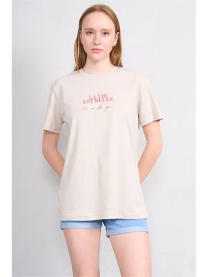 Çetinkaya Fithit 8858 Bayan Bisiklet Yaka Regular Baskılı T-Shirt Siyah