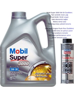 Mobil Super 3000 5W30 4l Motor Yağı + Liqui Moly Engine Flush Plus Hediye