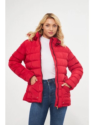 Dynamo Kadın Kırmızı Kapüşonu Çıkartılabilen Şişme Mont 5014