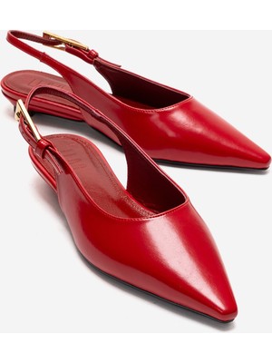 Luvi Jenna Kırmızı Cilt Sivri Burunlu Kadın Alçak Topuklu Ayakkabı