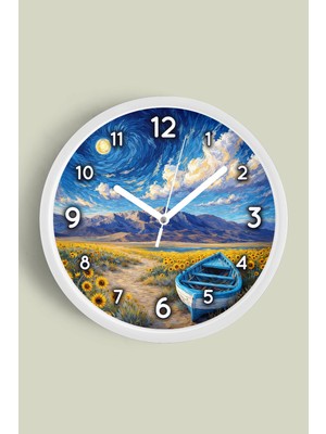 JHAAR Yağlı Boya Duvar Saati – Sanatsal, Soyut, Bohem ve Manzara Temalı Modern Saat - 25CM - Önü Camlı Beyaz Kasa