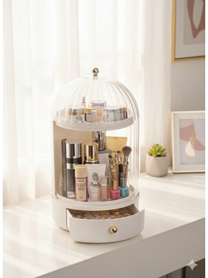 Bm House Bmhouse 360° Döner Kapaklı Makyaj Organizer Çekmeceli Kozmetik Düzenleyici Masaüstü Makyaj Kutusu