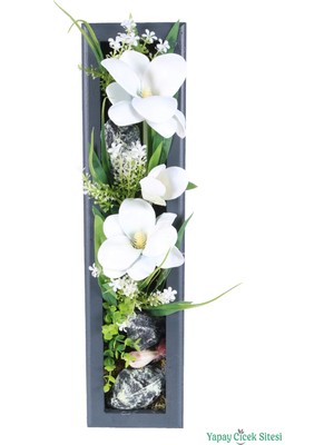 Yapay Çiçek Sitesi Ahşap Çerçeveli Yapay Çiçek Duvar Tablosu 44X11 cm Model 5