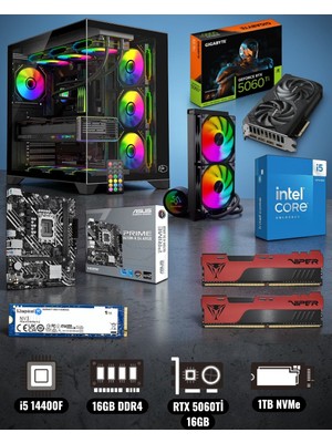 Symoon I5 14400F 16GB Ram 1tb Nvme Rtx 5060Tİ 16GB Ekran Kartlı Gametech Prime Akvaryum Kasalı Gaming Pc