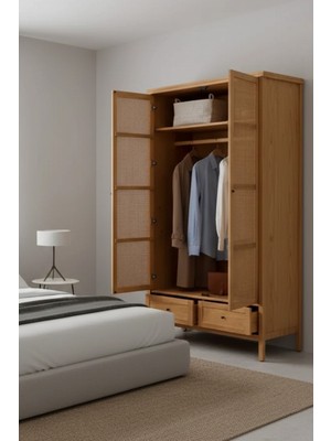 Şafak Mobilya Altea Rattan Detaylı Masif Gardırop