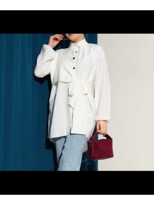 Moda Neva Yandan Bağlama Detaylı Rahat Kalıp Gömlek