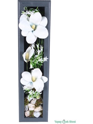 Yapay Çiçek Sitesi Ahşap Çerçeveli Yapay Çiçek Duvar Tablosu 44X11 cm Model 7