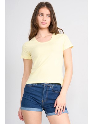 Çetinkaya Fithit 8464 Bayan U Yaka Slimfit T-Shirt Uçuk Sarı