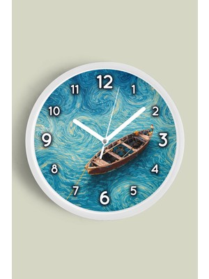 JHAAR Yağlı Boya Duvar Saati – Sanatsal, Soyut, Bohem ve Manzara Temalı Modern Saat - 25CM - Önü Camlı Beyaz Kasa