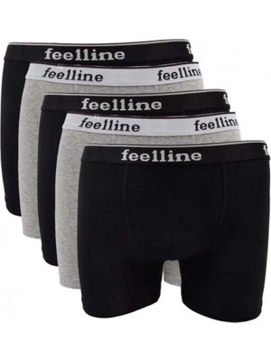 MiraLive 5 Adet Feelline Siyah ve Gri Pamuklu Doğal Likralı Erkek Boxer