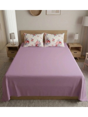 Pınarhome collection %100 Organik Pamuk Kumaş Düz Renk (Lastiksiz)Çarşaf+Kombin Desenli Yastık Kılıfı***