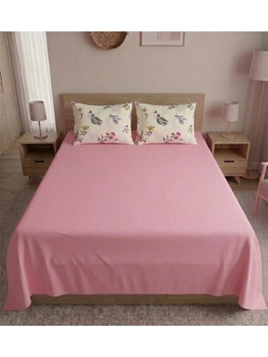 Pınarhome collection %100 Organik Pamuk Kumaş Düz Renk (Lastiksiz)Çarşaf+Kombin Desenli Yastık Kılıfı***