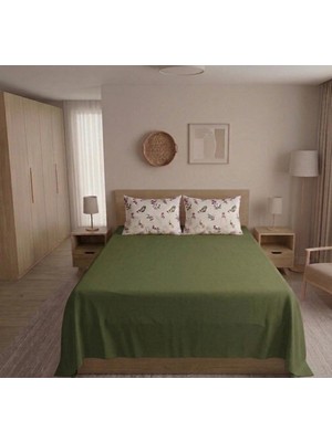 Pınarhome collection %100 Organik Pamuk Kumaş Düz Renk (Lastiksiz)Çarşaf+Kombin Desenli Yastık Kılıfı***