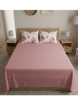 Pınarhome collection %100 Organik Pamuk Kumaş Düz Renk (Lastiksiz)Çarşaf+Kombin Desenli Yastık Kılıfı***