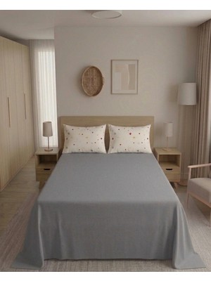 Pınarhome collection %100 Organik Pamuk Kumaş Düz Renk (Lastiksiz)Çarşaf+Kombin Desenli Yastık Kılıfı***