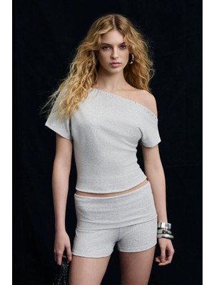 Grimelange ZOYA Kadın Yumuşak Ve Esnek Kumaşlı Omuzu Açık Taş Detaylı Grimelanj Alt-Üst Takım