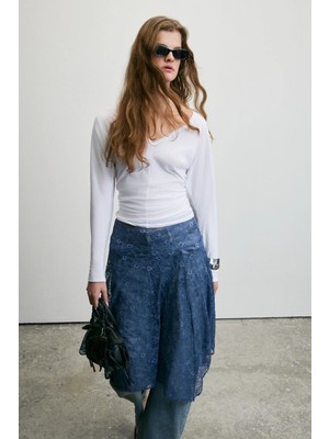 Grimelange BREATIS Kadın Asimetrik Etek Uclu Dantel Lacivert Etek