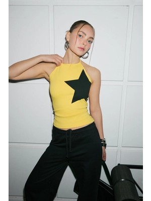 Grimelange DANDELYON Kadın Yumuşak Ve Esnek Kumaşlı Askılı Yakalı Slim Fit Sarı Bluz