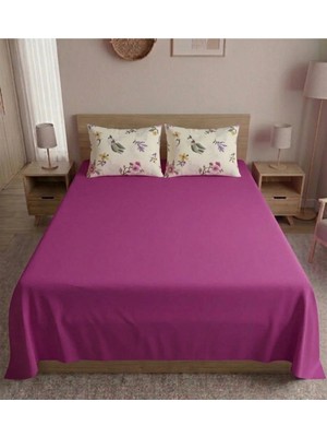 Pınarhome collection %100 Organik Pamuk Kumaş Düz Renk (Lastiksiz)Çarşaf+Kombin Desenli Yastık Kılıfı***