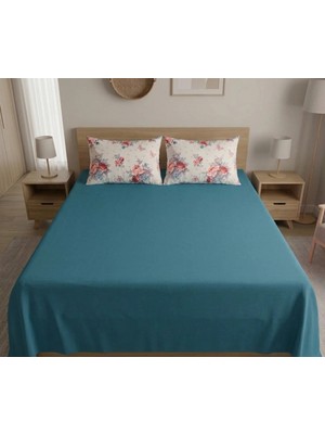 Pınarhome collection %100 Organik Pamuk Kumaş Düz Renk (Lastiksiz)Çarşaf+Kombin Desenli Yastık Kılıfı***