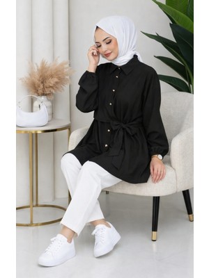 Moda Neva Yandan Bağlama Detaylı Rahat Kalıp Gömlek