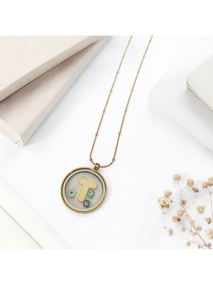 Luna Jewelry Kadın Gold Renk Açılabilir Çerçeveli Dorika Zincir 316 L Çelik  Harf Kolye