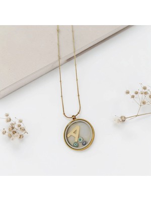 Luna Jewelry Kadın Gold Renk Açılabilir Çerçeveli Dorika Zincir 316 L Çelik  Harf Kolye