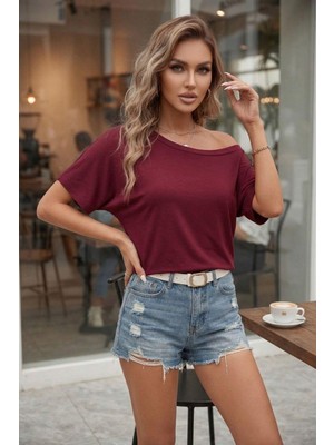 Mossta Düşük Omuzlu Salaş Kesim Yarasa Kol Viskon Bluz - Bordo
