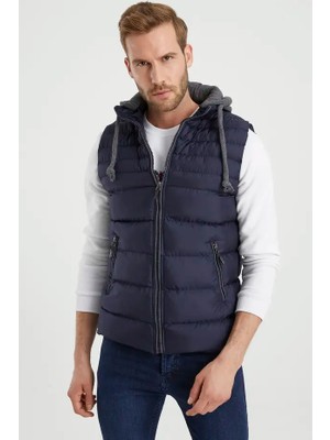 Dynamo Erkek Lacivert Çıkarılabilir Kapüşonlu Şişme Yelek Fitted Kalıp 4300