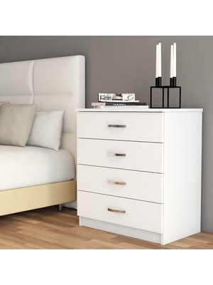 Tanmob Şifonyer 4 Çekmeceli Beyaz- SFY0101 Modern Tasarım Kaliteli Sunta Malzemeden 72x44x80 cm