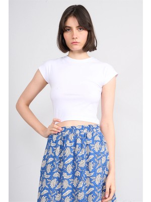 Çetinkaya Fithit 3266 Bayan Bisiklet Yaka 30/1 Penye Crop T-Shirt Beyaz