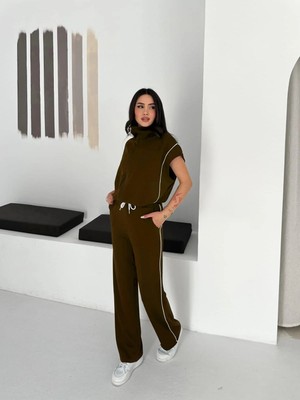 Kadın Modal Kumaş Garnili Sıfır Kol Dik Yaka Oversize Eşofman Takımı