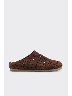 Elle Kahve Deri Kadın Terlik