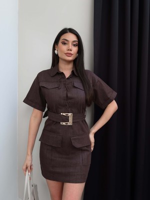 Esra Helvacı Ip Bağlamalı Gold Kemerli Elbise