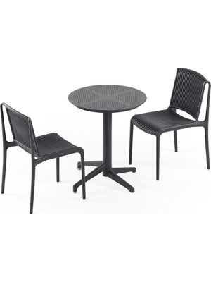 Tilia 2 Kişilik Polipropilen Masa Takımı Antrasit (Moon Katlanır Masa Ø60 cm + Nes Sandalye)